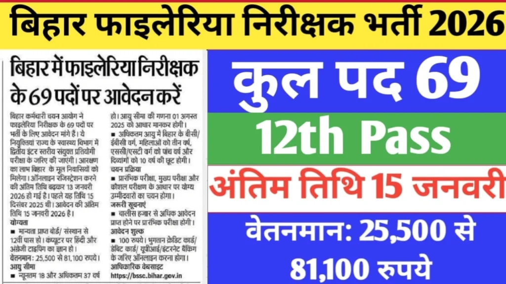 Bihar Filaria Inspector Vacancy 2026